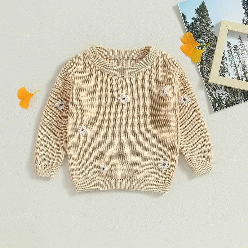 Daisy Floral Knit Pullover Sweater