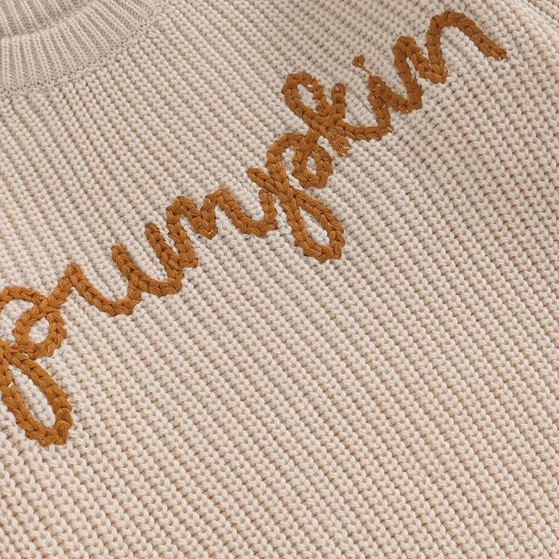 Pumpkin Embroidery Pullover Chunky Sweater