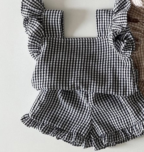 Checkered Ruffle Tee and Shorts 2Pcs