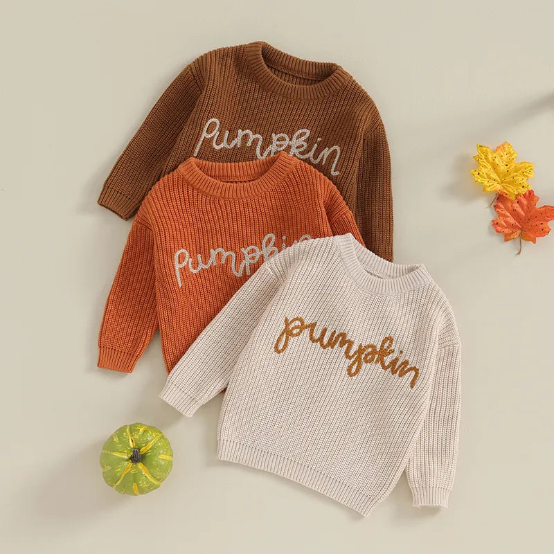 Pumpkin Embroidery Pullover Chunky Sweater