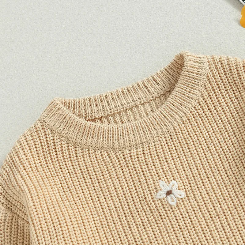 Daisy Floral Knit Pullover Sweater