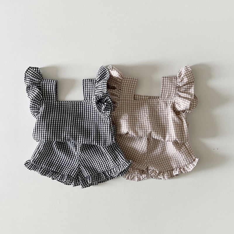 Checkered Ruffle Tee and Shorts 2Pcs