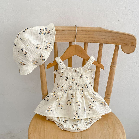 Floral Linen Romper and Hat