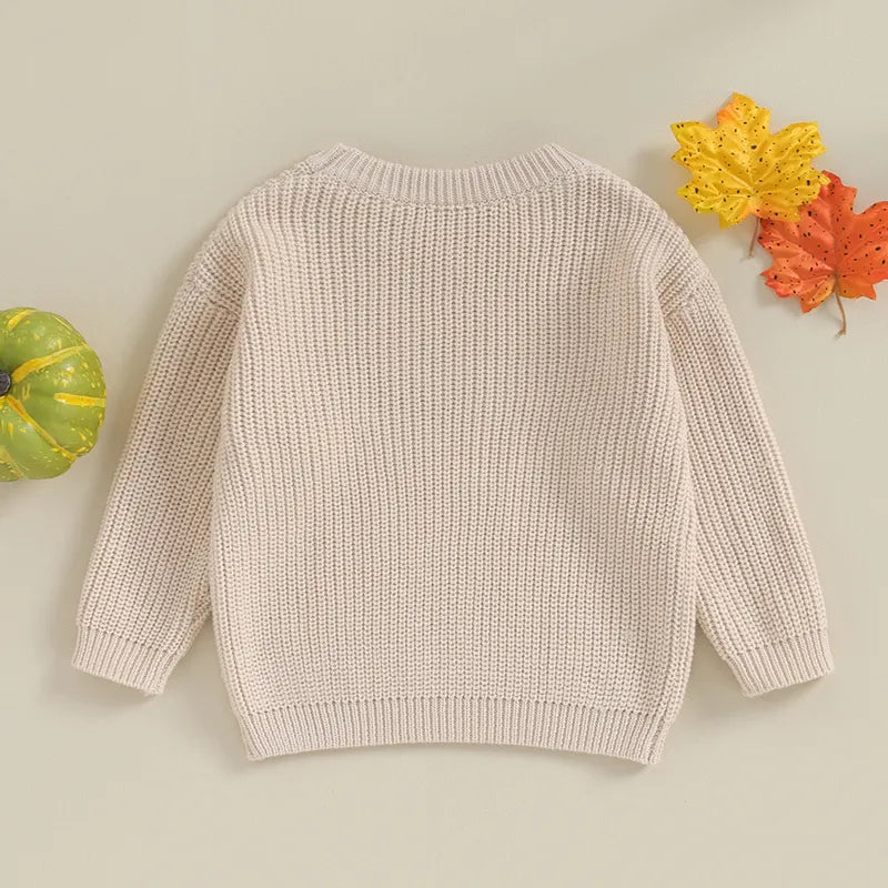 Pumpkin Embroidery Pullover Chunky Sweater