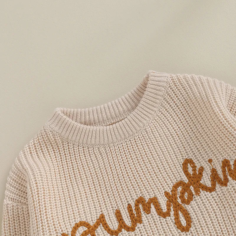 Pumpkin Embroidery Pullover Chunky Sweater