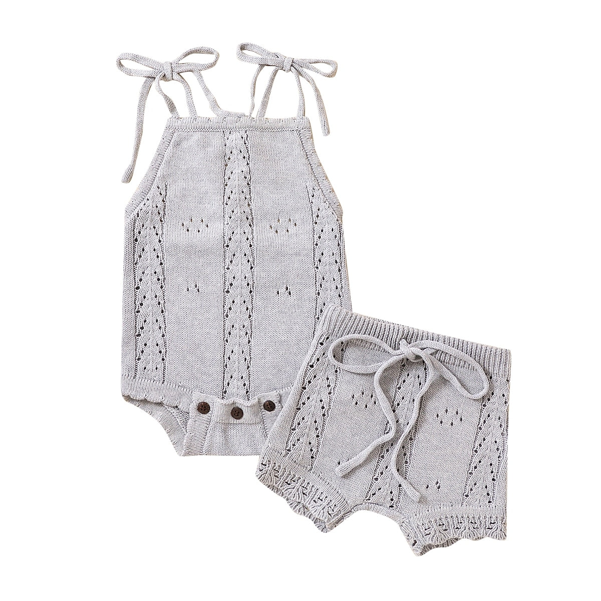 Knit Lace-up Knitted Backless Romper Shorts 2pc Set