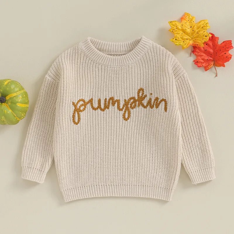 Pumpkin Embroidery Pullover Chunky Sweater