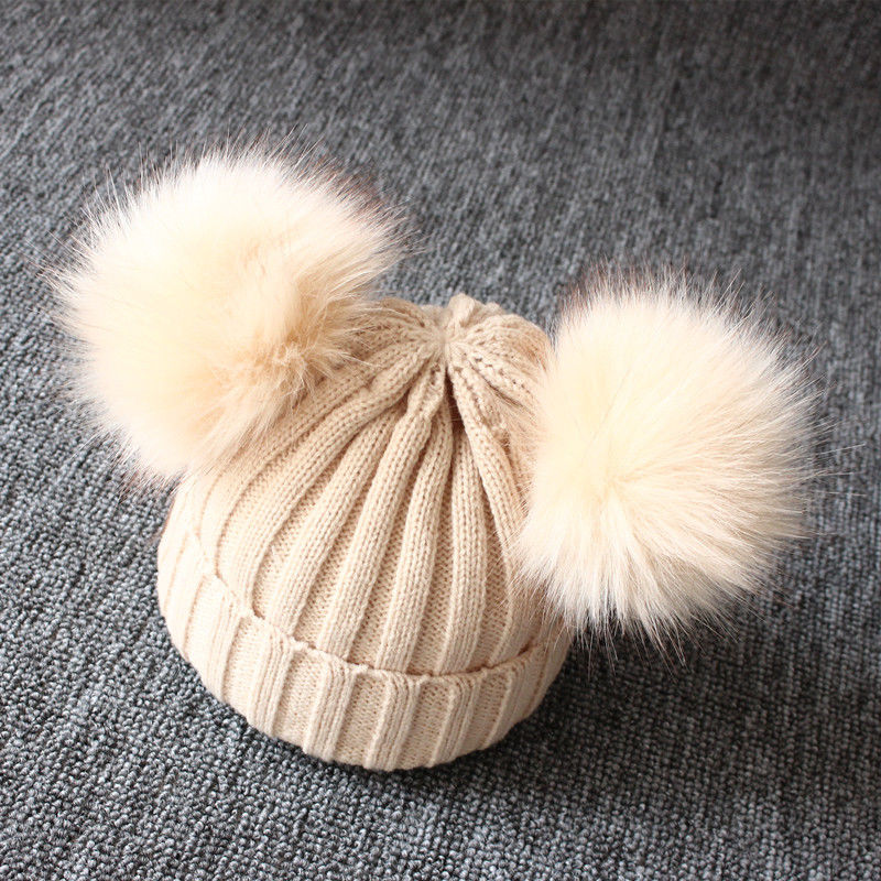 Knit Hat with PomPoms