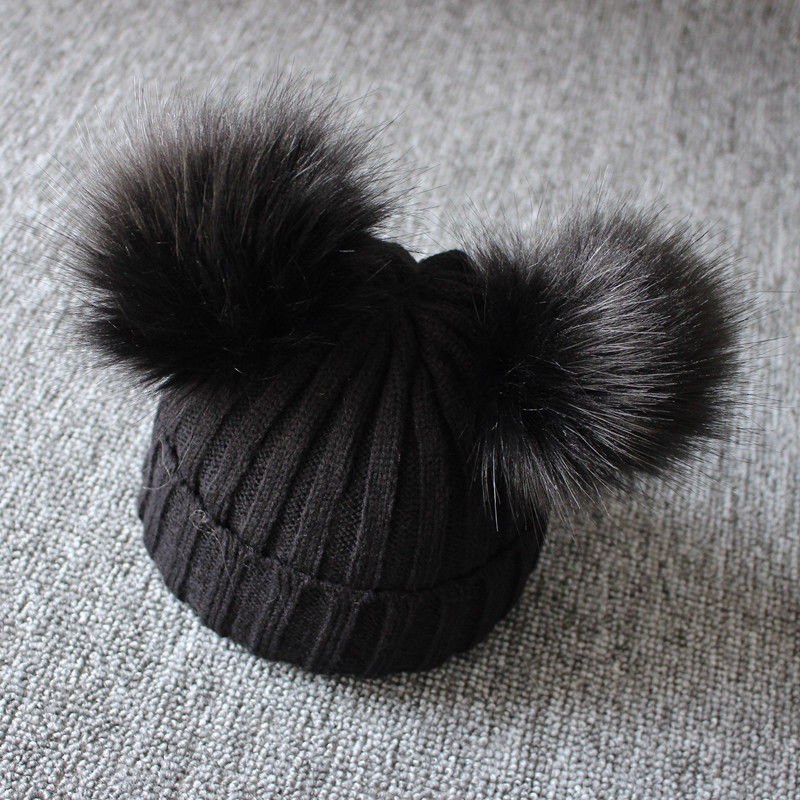 Knit Hat with PomPoms