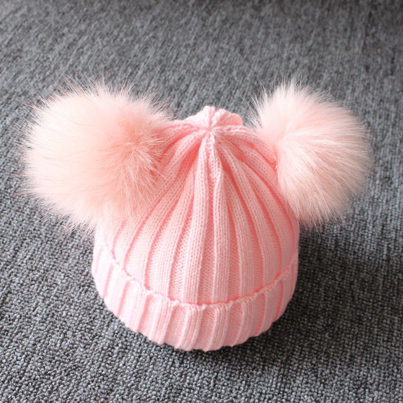 Knit Hat with PomPoms