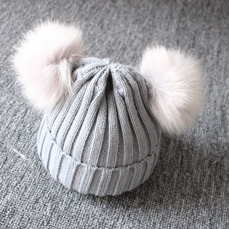 Knit Hat with PomPoms