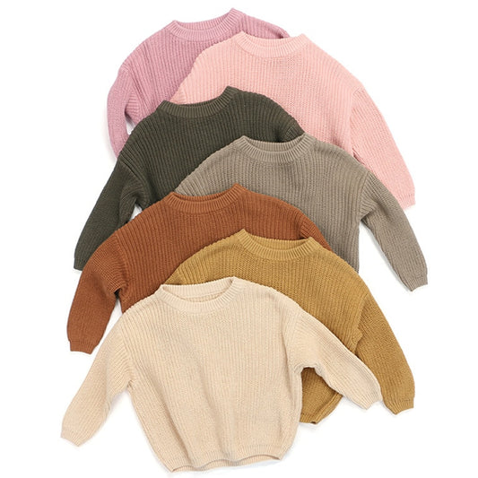 Solid Knit Wool Crewneck Sweaters