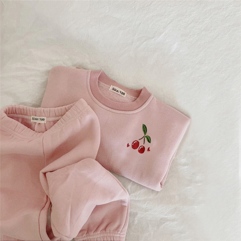 2Pcs Embroidery Thicken Fleece Warm Sweatshirt + Pant Tracksuit