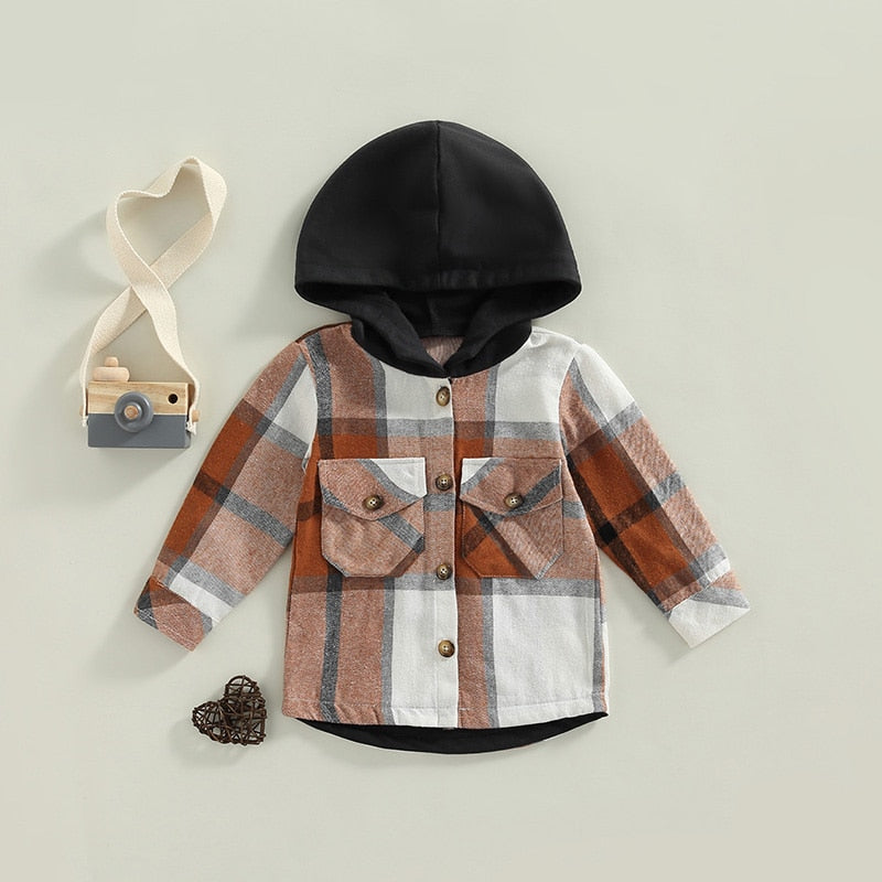 Plaid Long-sleeve Hooded Outwear