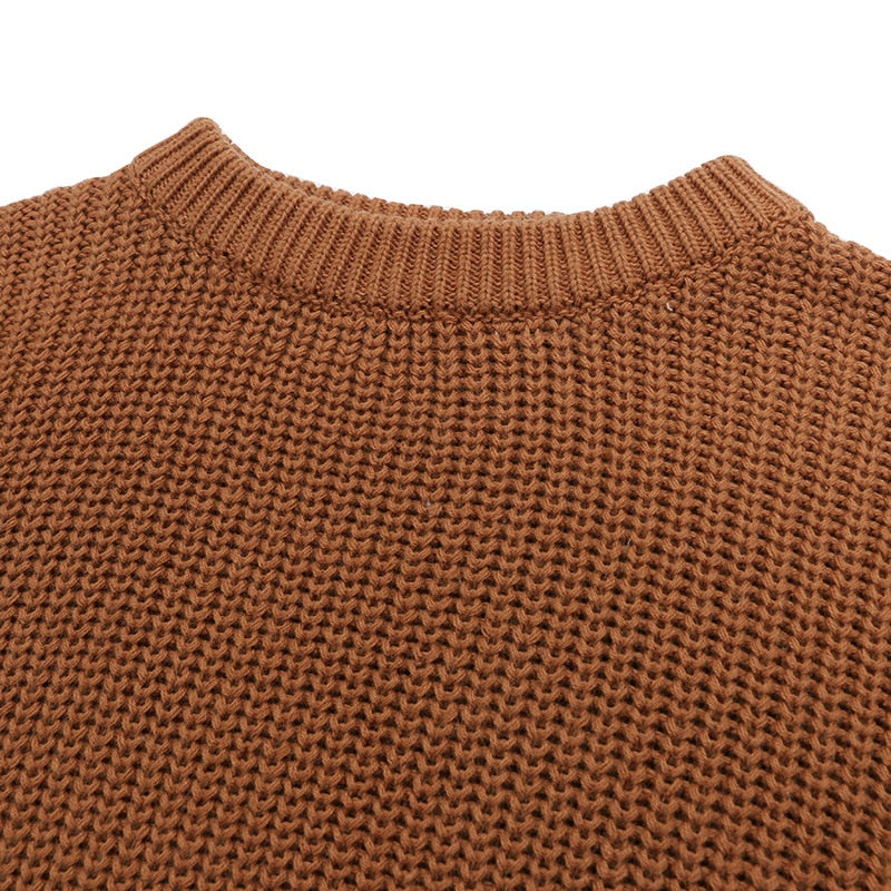 Solid Knit Wool Crewneck Sweaters