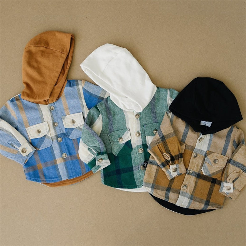 Plaid Long-sleeve Hooded Outwear